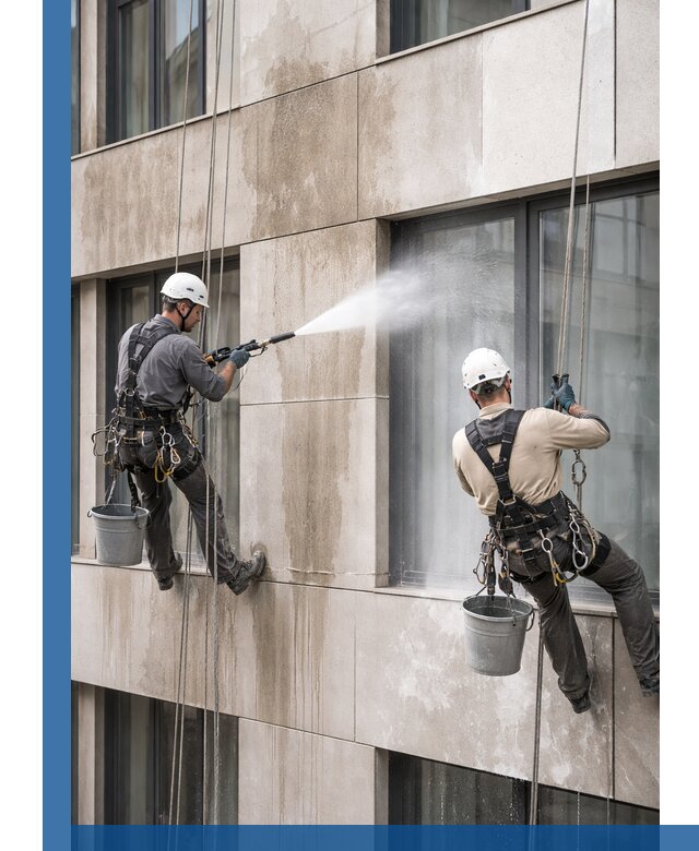 Послестроительная мойка фасада промышленным альпинизмом в Туле