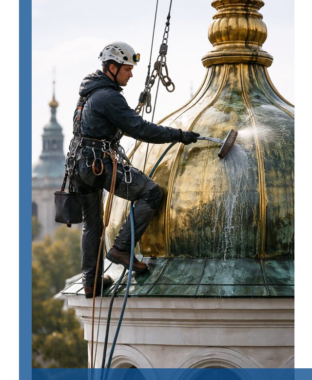 Профессиональная мойка куполов и шпилей высотными альпинистами в Туле