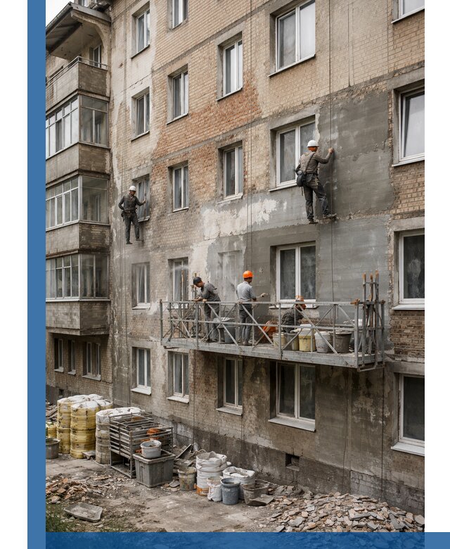 Капитальный ремонт фасада в Туле с восстановлением и гидроизоляцией