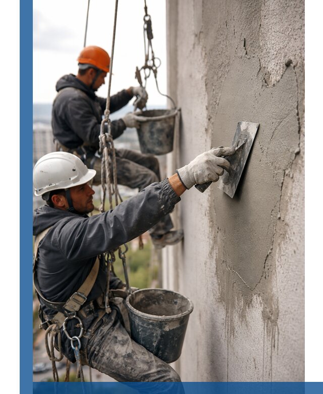 Штукатурка фасада на высоте в Туле профессиональные работы