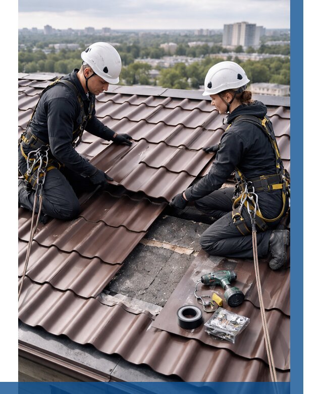 Ремонт металлочерепицы на крыше в Туле от 915 р. | ВЫСОТНИК-Тул