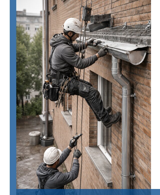 Монтаж водосточной системы на здании в Туле под ключ