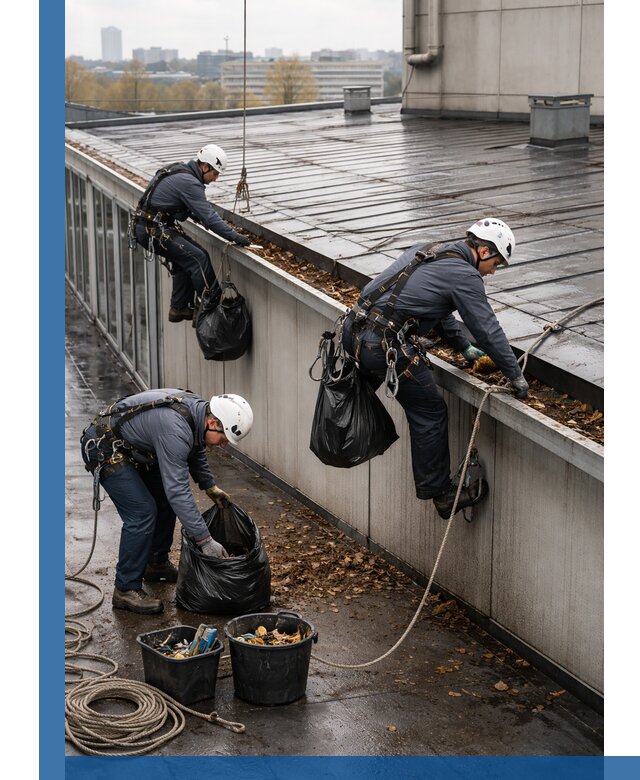 Очистка кровли по периметру в Туле силами промышленных альпинистов