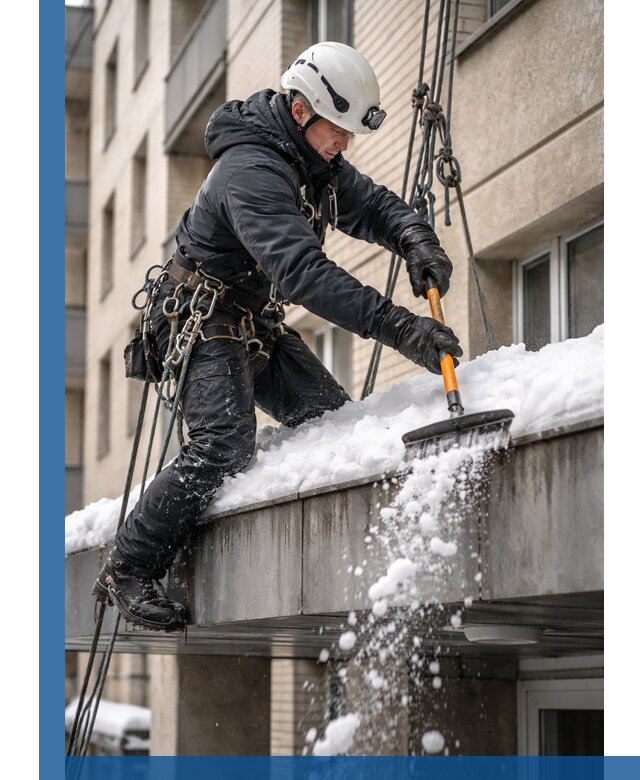 Очистка козырьков от снега в Туле круглогодично безопасно