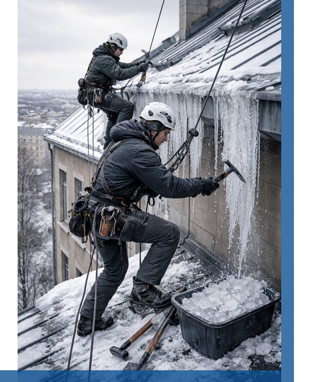 Удаление наледи с кровли в Туле от 5593 р. | ВЫСОТНИК-Тул