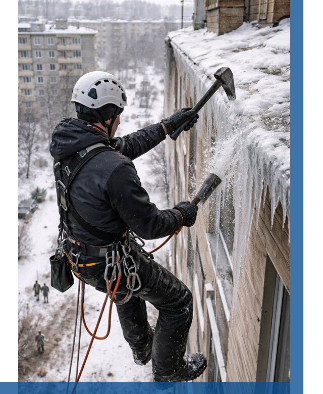 Сбивание сосулек с крыши в Туле по цене от 4576 р. | ВЫСОТНИК-Тул