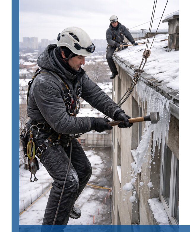 Сбивание и удаление сосулек с крыши в Туле безопасно