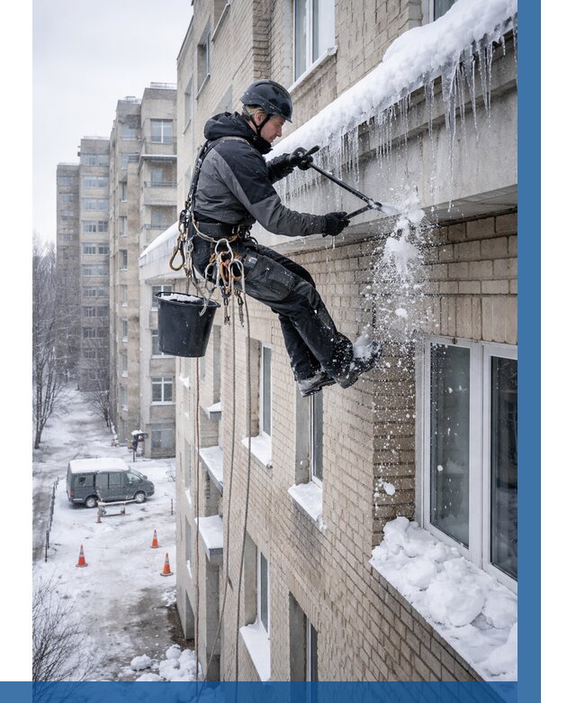 Удаление наледи с карнизов в Туле от 356 р. | ВЫСОТНИК-Тул