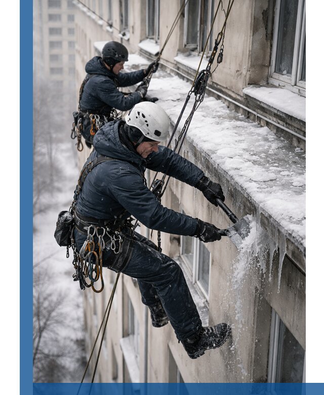 Удаление наледи и сосулек с карнизов в Туле профессионально