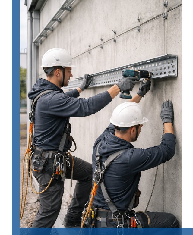 Монтаж кабельных лотков на фасаде зданий в Туле с гарантией