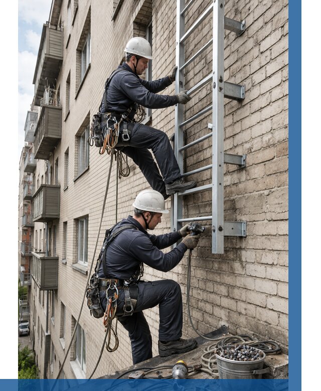 Монтаж пожарной лестницы в Туле от 25423 р заказать у ВЫСОТНИК-Тул