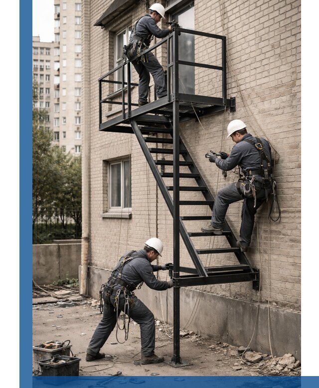 Монтаж пожарной лестницы в Туле, установка и крепление