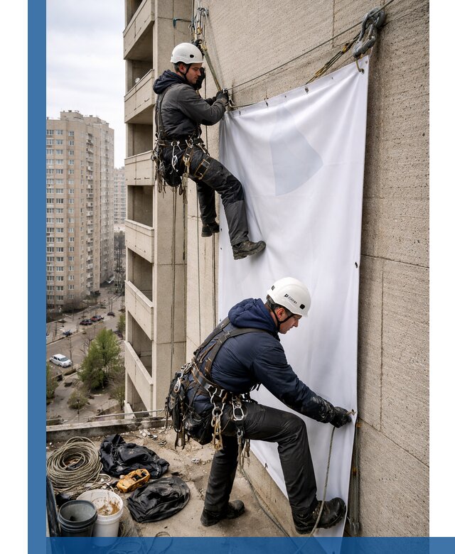 Профессиональный монтаж баннеров на фасаде в Туле