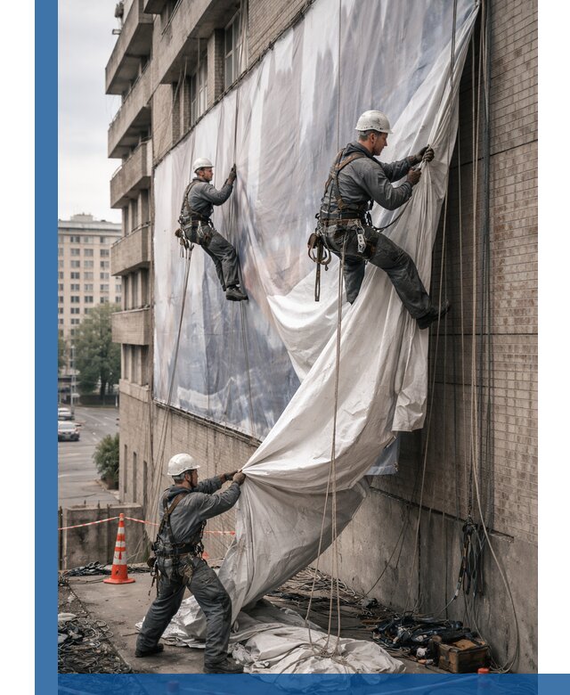 Демонтаж баннеров с фасада в Туле оперативно и безопасно