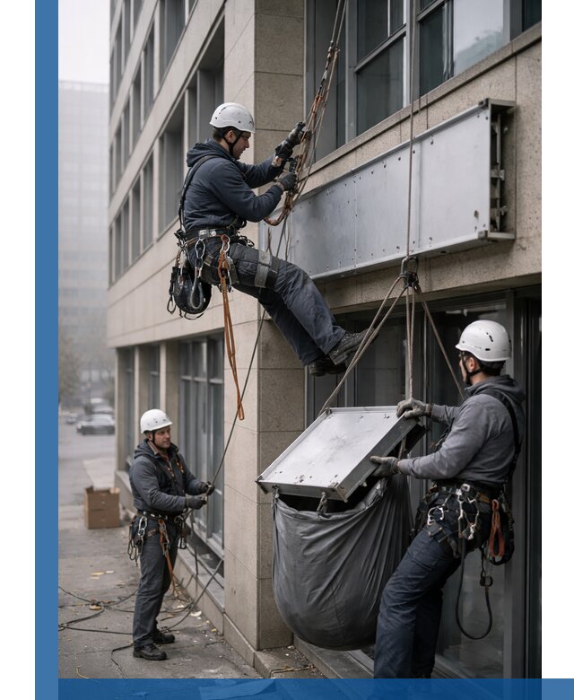 Демонтаж рекламной вывески с высотными работами в Туле