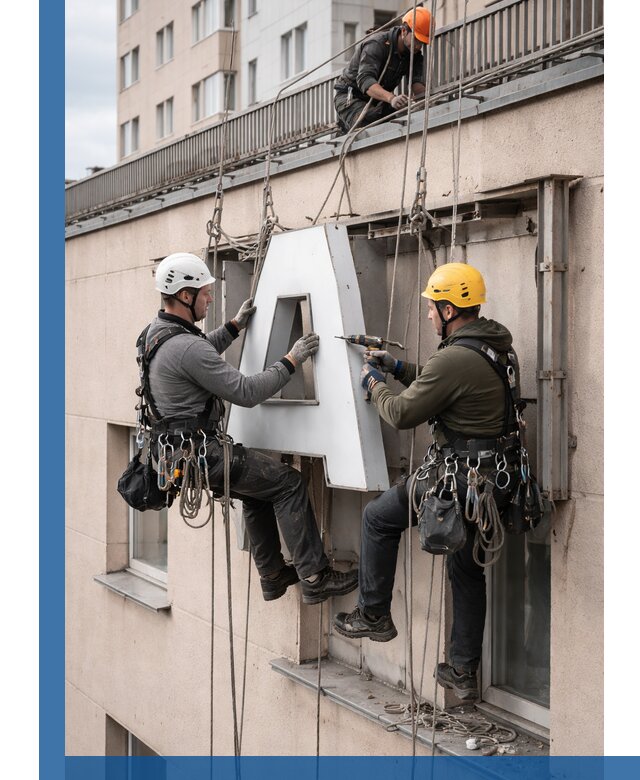 Ремонт и восстановление наружных вывесок на высоте в Туле