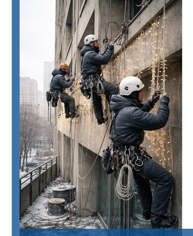 Монтаж новогодней иллюминации и украшение фасадов в Туле