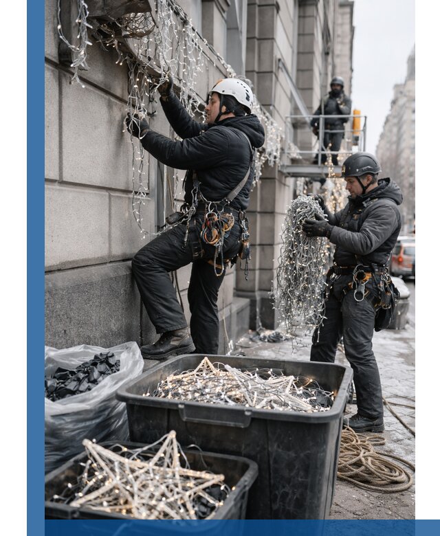 Демонтаж новогоднего оформления и гирлянд в Туле