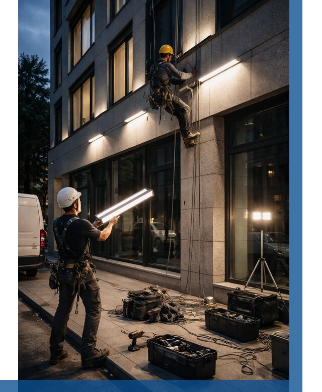 Монтаж архитектурной подсветки здания в Туле от 2542 р.|ВЫСОТНИК-Тул