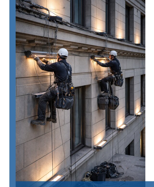 Монтаж архитектурной подсветки фасадов зданий в Туле