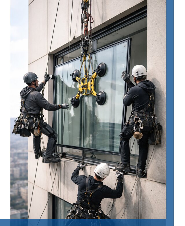 Монтаж стеклопакетов на высоте в Туле от 3254 р. | ВЫСОТНИК-Тул