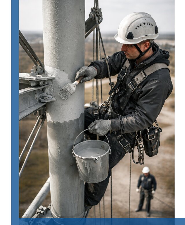 Покраска мачт связи в Туле промышленными альпинистами