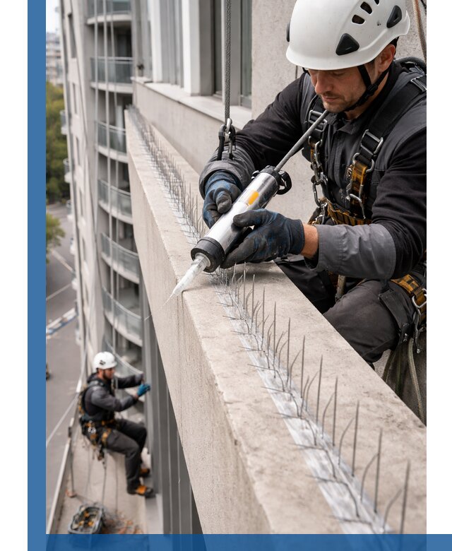 Установка шипов от птиц на фасадах и кровлях в Туле